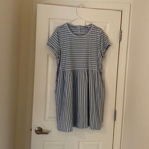 Blue and white striped dress with pockets